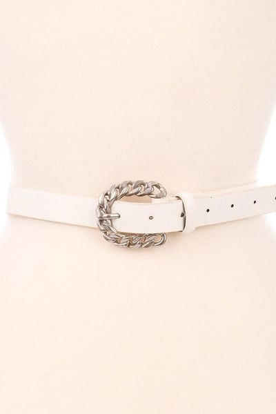 White Leather Chained Buckle Belt