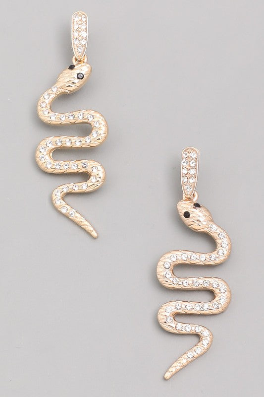 Rhinestone Studded Snake Earrings