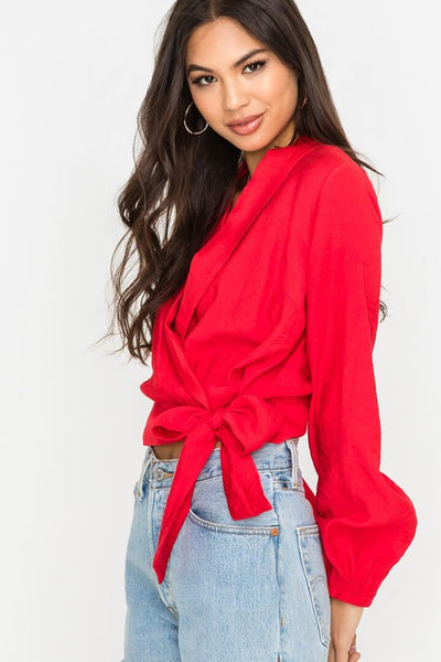 red wrap blouse skirt