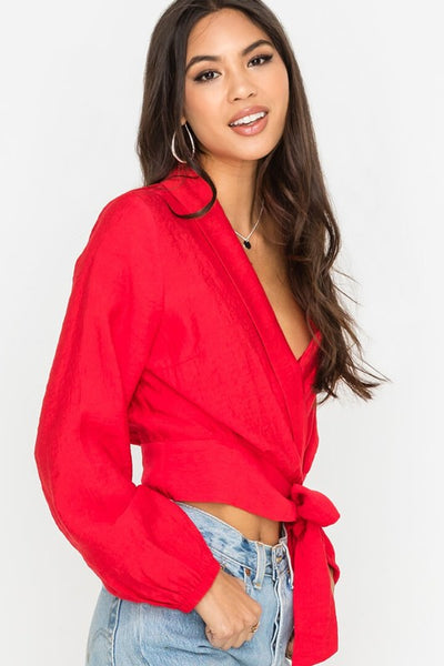 red wrap blouse skirt