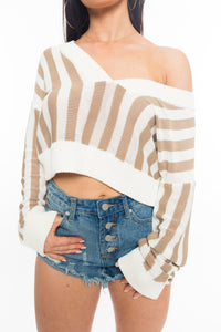 Sand Striped Crop Sweater