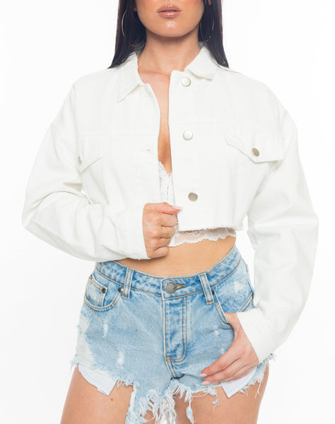 white cropped denim jacket womens