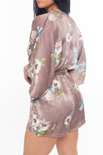Mauve Floral Kimono Romper