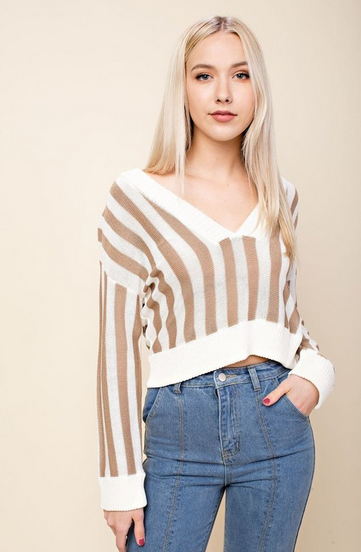 Sand Striped Crop Sweater