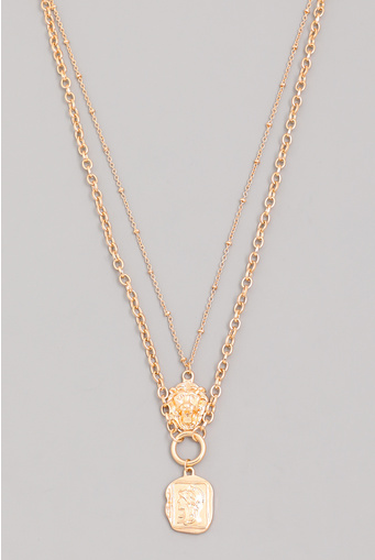 Layered Lion Coin Medallion Necklace
