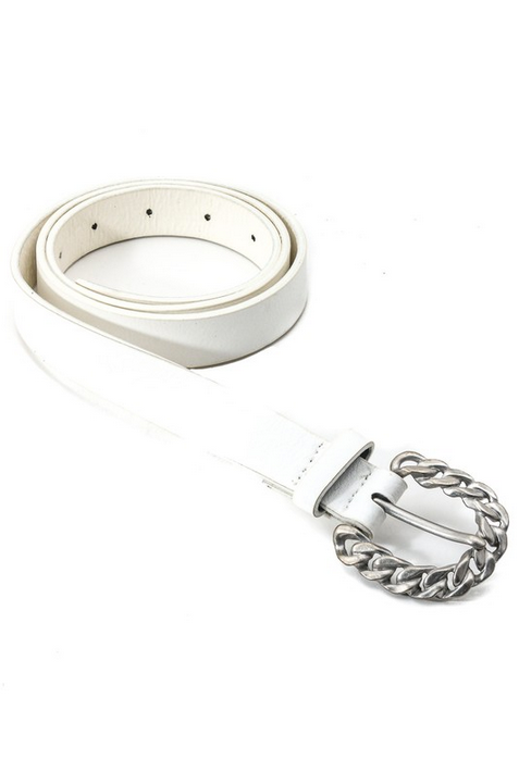 White Leather Chained Buckle Belt